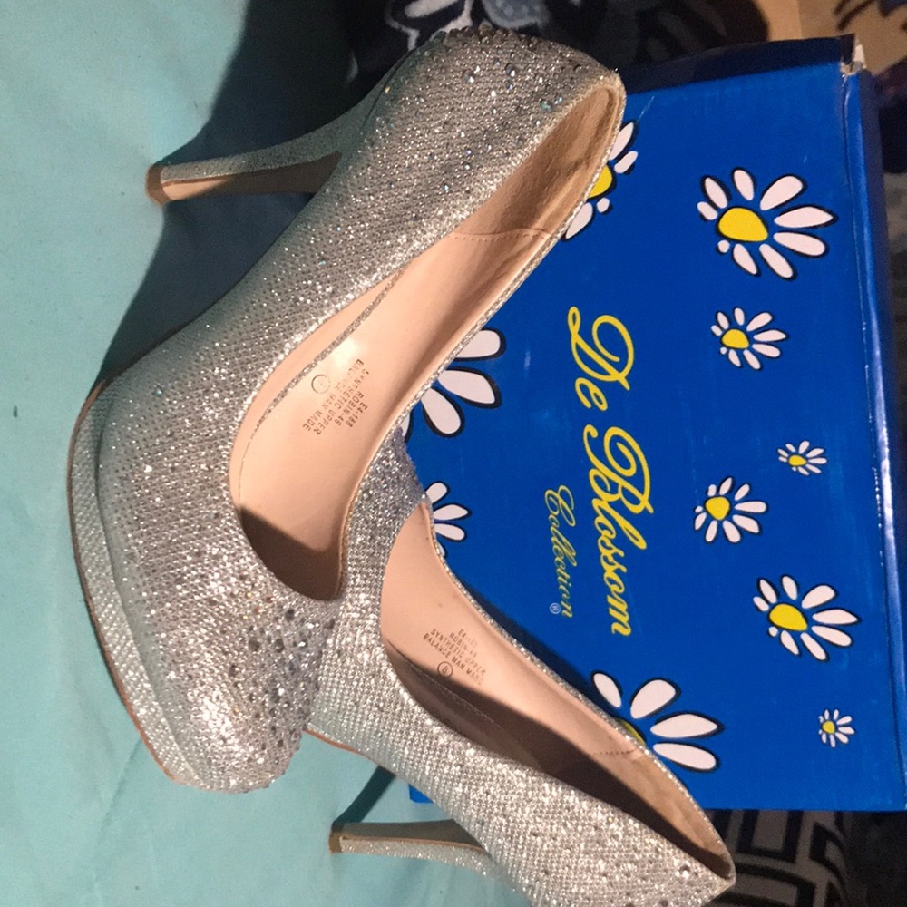 Sparkly silver high heels